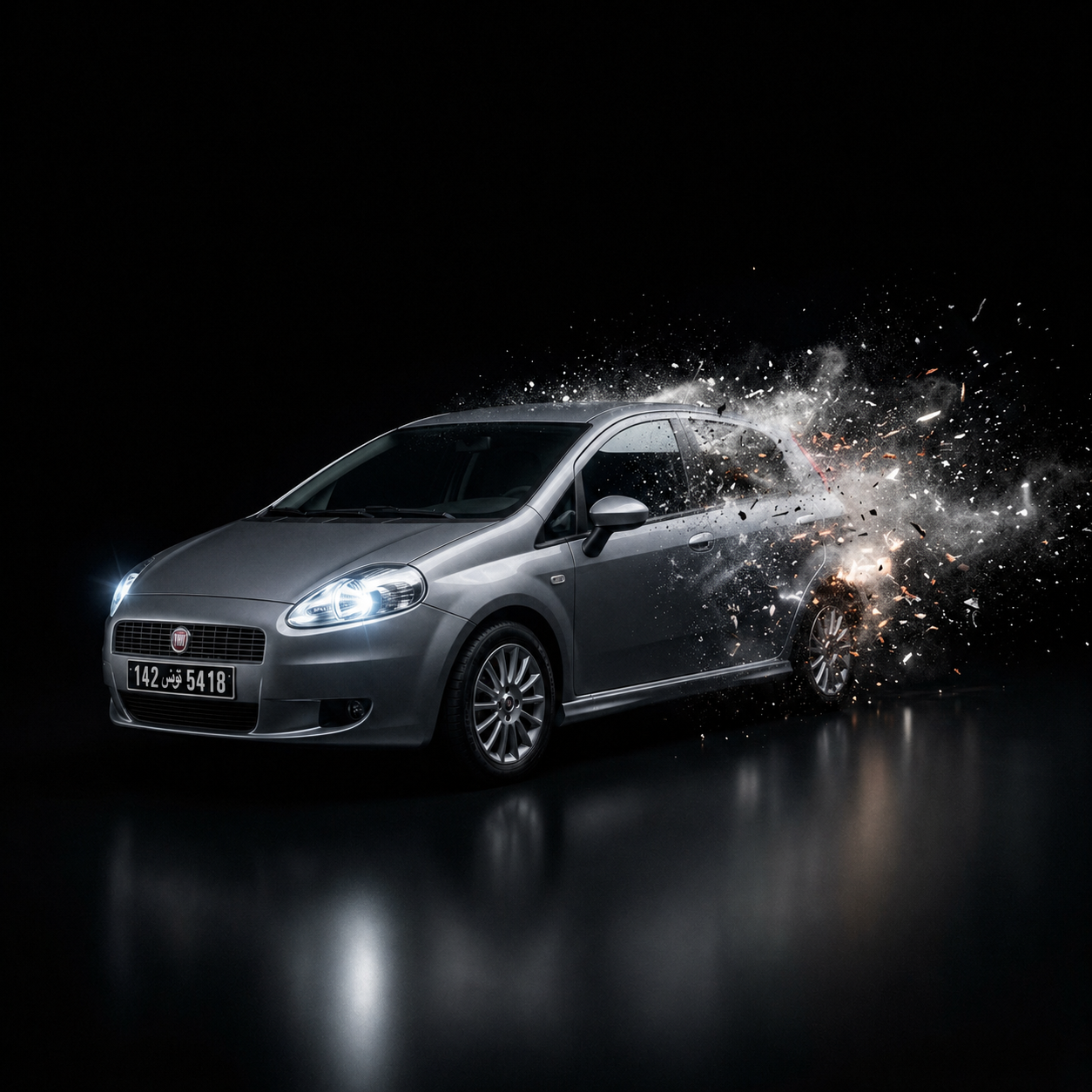 Fiat Grande Punto on a dark cinematic studio background